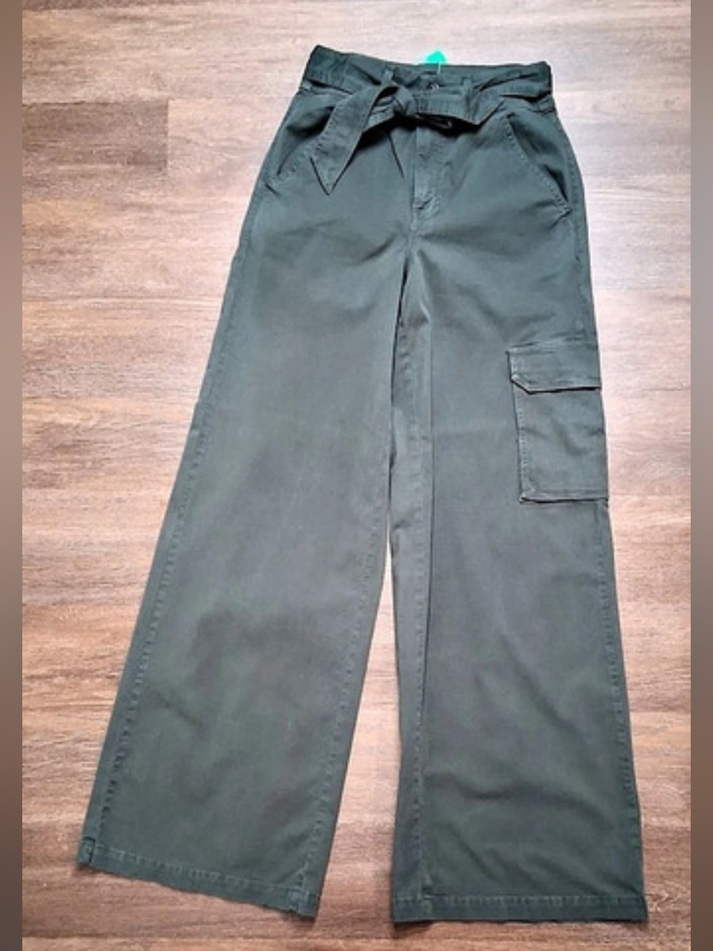 Veronica Beard Belted Wide-Leg Cargo Cotton Blend Twill Pants Green Waist 27